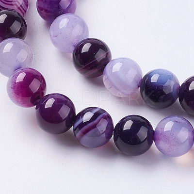 Round Dyed Natural Striped Agate/Banded Agate Beads Strands X-G-G582-8mm-05-1