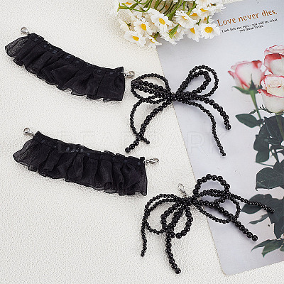 Resin Imitation Pearl Shoe Charms & Polyester Pleated Pendant Drcorations HJEW-GA00018-1