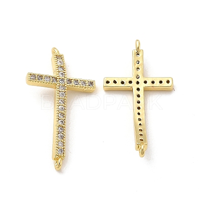 Brass Micro Pave Clear Cubic Zirconia Connector Charms KK-E068-VB332-1