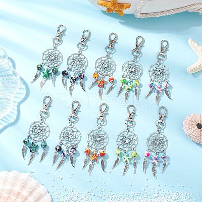 10Pcs 5 Styles Woven Net/Web with Wing Alloy Pendant Decorations HJEW-JM02975-01-1