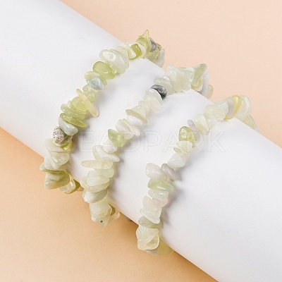 Unisex Chip Natural New Jade Beaded Stretch Bracelets BJEW-S143-50-1