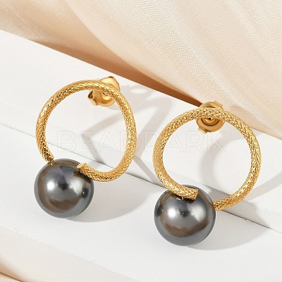 304 Stainless Steel Natural Shell Pearl Stud Earrings EJEW-G423-21G-1