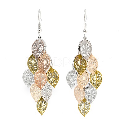 430 Stainless Steel Leaf Dangle Earrings EJEW-A137-06P-05-1