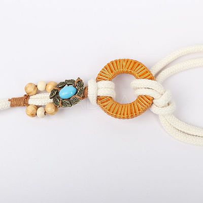 Bohemian Style Alloy Resin Ring Cotton Cord Chain Belts with Wood Beads Tassel FS-WGA5F60-01-1