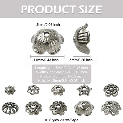 200Pcs 10 Styles Zinc Alloy Bead Caps FIND-CJ0004-70-1