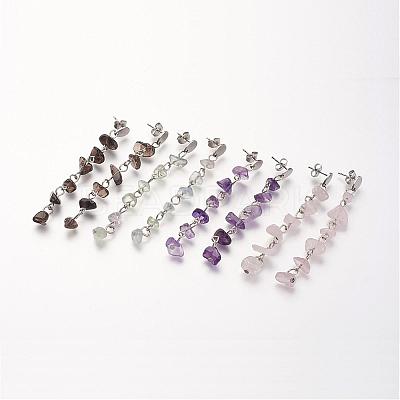 Chip Gemstone Dangle Stud Earrings EJEW-JE02255-1