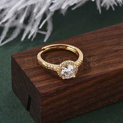 Brass Micro Pave Clear Cubic Zirconia Finger Rings for Women RJEW-U049-06G-1
