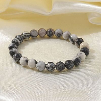 Natural Netstone Bead Stretch Bracelets X-BJEW-K212-B-021-1