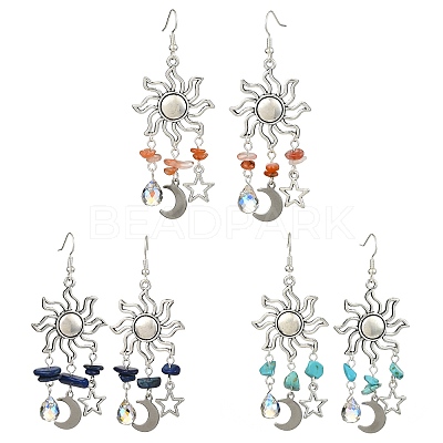 3 Pairs 3 Style Natural Mixed Gemstone Chips Chandelier Earrings EJEW-TA00337-1
