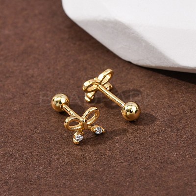 Bowknot 925 Sterling Silver Micro Pave Clear Cubic Zirconia Stud Earrings EJEW-K317-12G-1