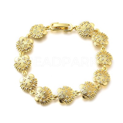 Summer Beach Brass Micro Pave Clear Cubic Zirconia Shell Shape Link Chain Bracelets LS-BJEW-C118-02B-G-1