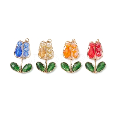 4Pcs 4 Colors Electroplate Glass Pendants PALLOY-TA00357-1