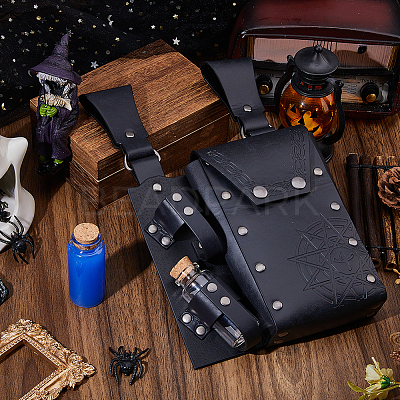 Rectangle PU Leather Medieval Waist Belt Bag with 2Pcs Glass Potion Bottles AJEW-WH0752-297A-1