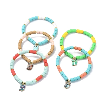 Polymer Clay Column Beaded Stretch Bracelets BJEW-JB09782-1