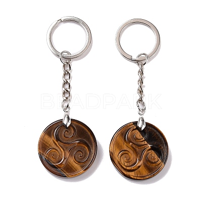 Natural Tiger Eye Triskele/Triskelion Pendant Keychain KEYC-A031-01P-03-1