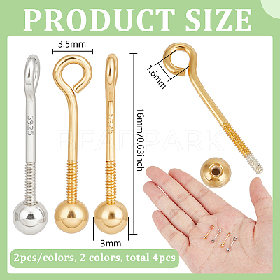 4Pcs 925 Sterling Silver Threaded Ball Eyepin STER-BC0003-33-1