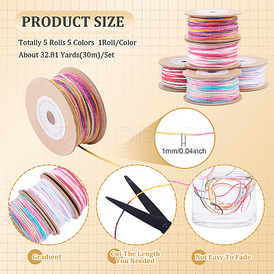 5 Rolls 5 Colors Segment Dyed Macrame Cotton Cord OCOR-TA0004-05A-1
