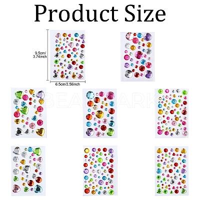 8 Sheets 4 Styles Acrylic Rhinestone Self-Adhesive Stickers AJEW-YW0001-32-1