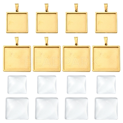 8Pcs 2 Styles 304 Stainless Steel Pendant Cabochon Settings STAS-YW0003-50-1