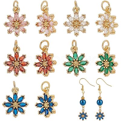 10Pcs 5 Colors Rack Plating Brass Micro Pave Cubic Zirconia Charms ZIRC-HY0001-03-1