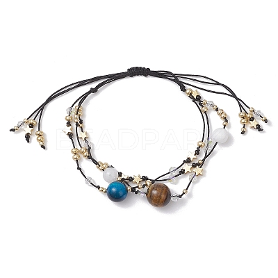 Gemstone & Nylon Thread Adjustable Multi-strand Bracelets BJEW-MZ00238-1