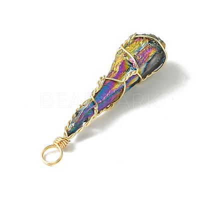 Electroplated Natural Quartz Crystal Copper Wire Wrapped Pendants PALLOY-JF02584-01-1