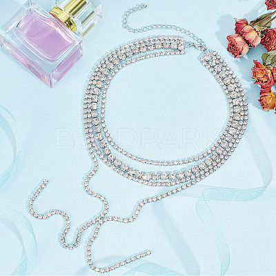 1Pc Iron Rhinestone Tennis Chains Bib Necklace NJEW-FG0001-11A-1