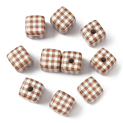10Pcs Printed Opaque Acrylic Beads MACR-YW0004-19D-1