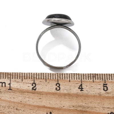 Half Round Natural Black Agate Finger Rings RJEW-M062-01P-05-1