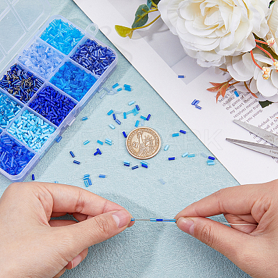 10 Colors Blue Series Transparent Colours Luster Glass Bugle Beads SEED-DC0001-07-1