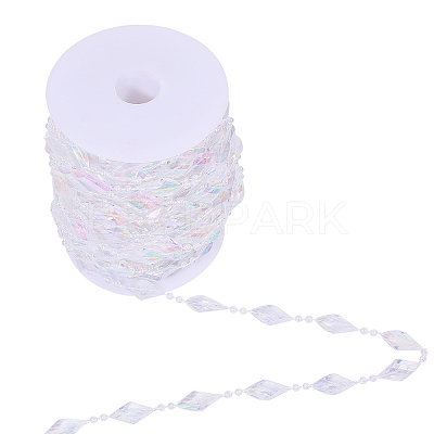 Rhombus Acrylic Rhinestone Beaded Trim FIND-WH0202-02-1