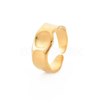 Ion Plating(IP) 304 Stainless Steel Flat Round Open Cuff Ring for Women RJEW-S405-188G-1