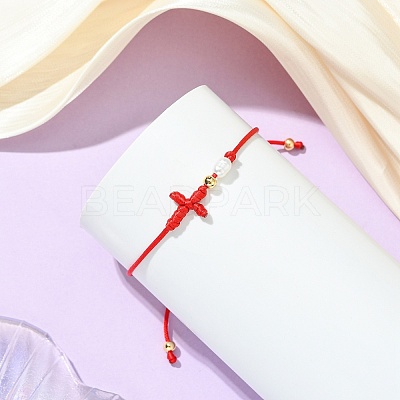 Rack Plating Brass & Natural Cultured Freshwater Pearl Beads Braided Bead Bracelets BJEW-JB13768-1