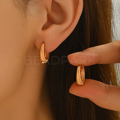Brass Textured Stripe Hoop Earrings VF6363-1-1