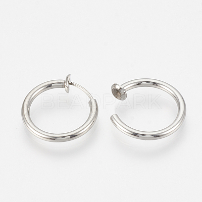Tarnish Resistant 201 Stainless Steel Retractable Clip-on Hoop Earrings STAS-S100-05-1