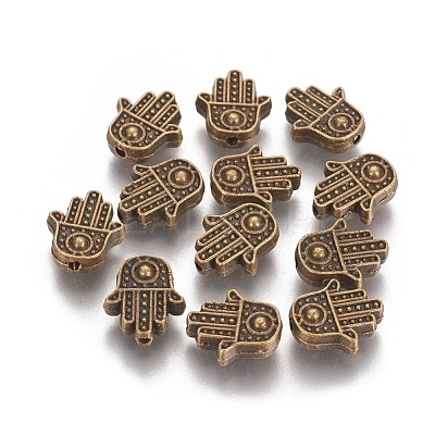 Tibetan Style Alloy Hamsa Hand/Hand of Fatima/Hand of Miriam Beads TIBEB-7722-AB-NR-1
