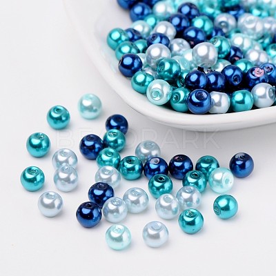 Carribean Blue Mix Pearlized Glass Pearl Beads HY-X006-6mm-03-1
