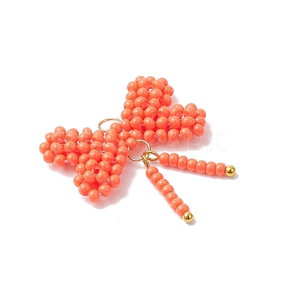 Glass Seed Beaded Bowknot Pendants PALLOY-MZ01055-04-1