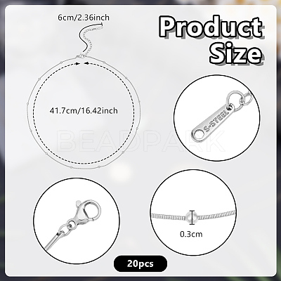 20Pcs Stainless Steel Round Snake Chain Necklaces with Ball NJEW-OC0001-08P-1