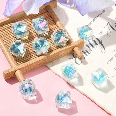 10Pcs Two Tone UV Plating Rainbow Iridescent Acrylic Beads TACR-YW0002-33G-1