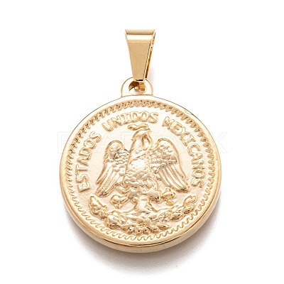 304 Stainless Steel Coin Pendants STAS-J036-070G-1