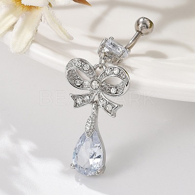 Alloy Crystal Rhinestone Dangle Curved Barbell Belly Rings LS-AJEW-R007-04P-05-1