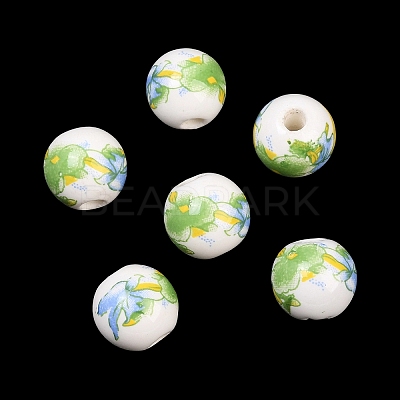 Floral Printed Porcelain Beads PORC-Q199-10mm-10-1