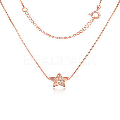 Star 925 Sterling Silver Micro Pave Clear Cubic Zirconia Pendant Necklaces for Women FS-WGE80D2-03-1