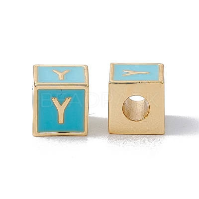 Rack Plating Brass Enamel Beads KK-B060-04G-06Y-1
