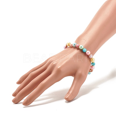 Acrylic Beaded Stretch Bracelet with Heart for Women BJEW-JB07564-1