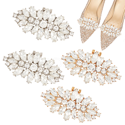 4Pcs 2 Colors Alloy Crystal Rhinestone Shoe Decoration AJEW-PH0004-48-1