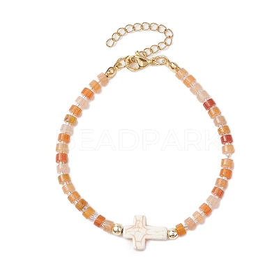 Natural Red Aventurine Beads Link Bracelets for Women Men BJEW-JB11467-05-1