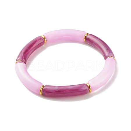Two Tone Acrylic Curved Tube Beaded Stretch Bracelet BJEW-JB07971-05-1