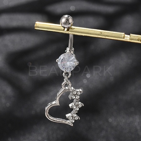 Alloy Crystal Rhinestone Dangle Curved Barbell Belly Rings AJEW-R007-04P-04-1